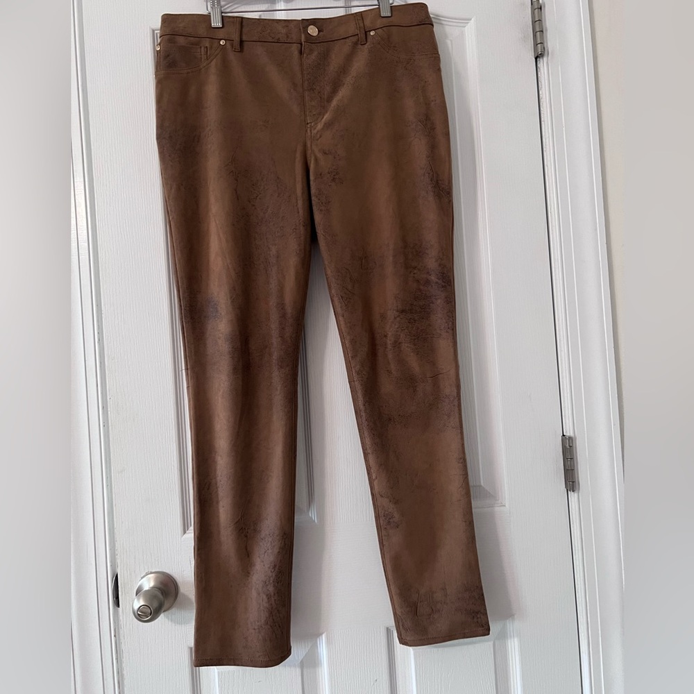 Chico’s  pull on pants. Faux textured look. Button at top Chico’s 2